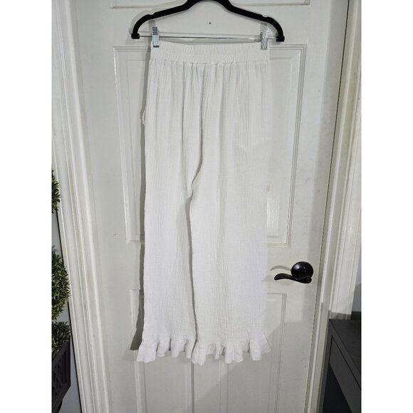 White Ruffle Hem Cotton Pants By Kaktus M Size - Picture 4 of 11